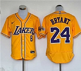 Men's Los Angeles Lakers Front #8 Back #24 Kobe Bryant Yellow Stitched Baseball Jersey,baseball caps,new era cap wholesale,wholesale hats